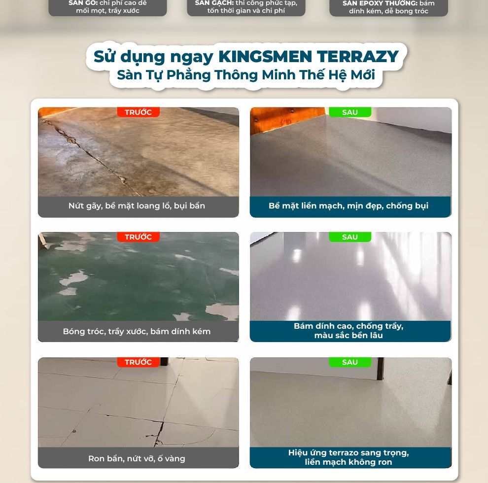Before After sàn cải tạo Kingsmen Terrazy